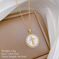 Round Cross Luxury Temperament Gorgeous Full Diamond Necklace Women'S Versatile Clavicle Chain Titanium Steel Chain