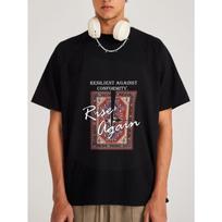 White T Shirt with Persian Rug Pattern and Rise Again Text for Casual Wear S
