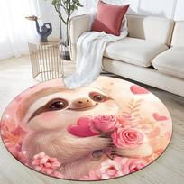 Pink Sloth pattern round rug,Carpet Rug for Living Room Bedroom  Playroom ,Non-slip Floor Mat,Holiday Gifts and Birthday Gifts. 80cmx80cm