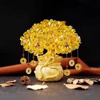 Natural Yellow Crystal Lucky Money Tree Feng Shui Attract Wealth Crystal Wealth Tree Chinese Style Fortune Ornament Home Decor