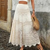 Vasarinės nėriniuotos gėlių paplūdimio suknelės moterims A formos ilga suknelė ilga nerta boho laisva suknelė paplūdimio atostogų drabužiams One Size smėlis