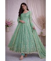 Women Designer Heavy Fandy Silk Salwar Kameez Indian Bollywood Gown Pant Dupatta Set M