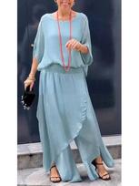 2025 Summer Loose Chiffon Top & Split Wide-Leg Pants Casual Set - Europe/US Style M