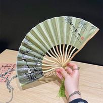 New Silk Chinese Japanese Folding Fan Bamboo Colorful Shank Classical Dance Fan Tassel Elegent Female Fan Home Decoration