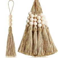 1/2/3Pcs Jute Tassel with 3 Wood Beads Natural Jute Rope Tassels Beaded Tassels for DIY Crafts Tassels Home Wedding Party Decor 1pc