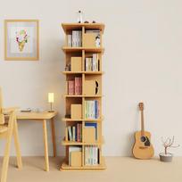 360° Solid Wood Rotating Bookshelf: Floor-Standing Bookcase for Kids & Students, Perfect for Study Room & Simple Home Storage. One Layer