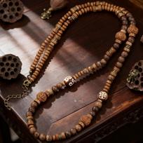 Men's Layered Beaded Bracelets Long Chain Walnut Wood Hip Hop Retro Bohemian Stackable Beads Necklaces for Protection Jewelry