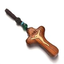 Sandalwood New Inlaid Pear Wood Cross Religious Pendant Magnetic Car Pendant Bag Ornament Keychain Accessories Gift Smooth Touch