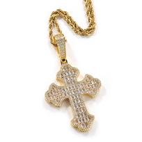 THE BLING KING Baguettecz Cloudy Shape Cross Pendant Necklace Iced Out Cubic Zirconia Luxury Hiphop Jewelry For Giftuette Rope chain&16inch