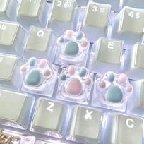 1/4 Pcs Cute Translucent Cat Paw Keycap Cross Axis Resin Mechanical Keyboard Key Cap Pink Blue DIY ESC WASD Keycaps