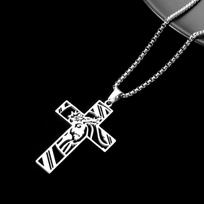 Jesus Christ Cross Pendant Necklace Gold Color Stainless Steel Jewelry Gift for Men 60cm