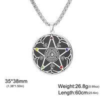 Pentagram Hecate Triple Moon Necklace with Chakra Stones Stainless Steel Wicca Pagan Celtic Knot Jewelry Gift for Women 60cm