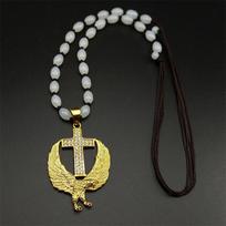 Crystals Christian Cross Car Pendant Key Chain for Men Women Stainless Steel Gold Color Eagle Amulet Animal Glass Beads Jewelry