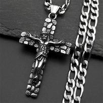 Stainless Steel Christian Jesus Crucifix Cross Pendant Necklaces for Men Women Gold Color Chain Faith Amulet Jewelry Gift