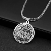 Egyptian Eye of Horus Anka Cross Amulet Medal Pendant Necklace for Women Men Stainless Steel Egyptian Culture Chain Jewelry