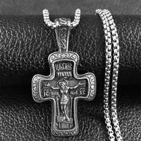 Orthodox Icon Cross Statue Crucifix Pendant Necklace Stainless Steel Grunge Male Chain Necklaces Jewelry collar hombre NZZ293S02