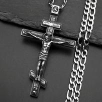 Vintage Orthodox Jesus Cross Pendant Necklace for Women Men Silver Color Stainless Steel Crucifix Baptism Hip Hop Chain Jewelry