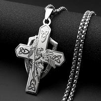 Archangel St.Michael Protect Us Shield Celtic Knot Cross Pendant Necklace Stainless Steel Saint Michael Amulet Chain Jewelry