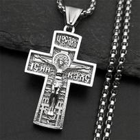 Russian Christian Orthodox Jesus Cross Pendant Necklace for Women Men Stainless Steel Crucifix Baptism Prayer Necklaces Jewelry