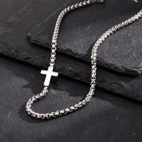 Vnox Stylish Sideway Cross Necklaces for Men Women, Waterproof Box Chain Chokers, Religious Stainless Steel Faith Collar Jewelry