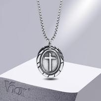 Vnox Vintage Silver Color Stainless Steel Cross Necklaces for Men Women, Simple Punk Religious Faith Collar Gift Jewelry 50cm