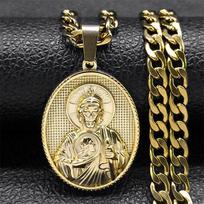Men's Stainless Steel Jesus Cross Necklace Medal Pendant Long Necklace Gold Plated Religious Christian Necklaces Jewelry ZZ455