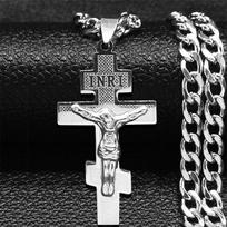 Hip Hop Cross Jesus Stainless Steel Pendant Necklace Gold Color Long Crucifix Chain Necklace for Women Men Jewelry colar de cruz