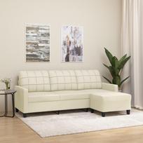 Vidaxl 3-Osobowa Sofa Z Podnóżkiem, Kremowa, 180 Cm, Sztuczna Skóra