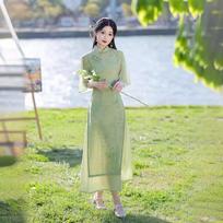 Cheongsam Kinų Vasarinė Retro Suknelė Žalia Cheongsam Vasaros Kinų Stiliaus S žalia
