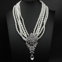 Multi-layer Pearl Crystal Gemstone Water Drop Pendant Short Collarbone Necklace Exaggerated Women's Jewelry