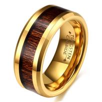 8MM Wood Grain 18K Gold Tungsten Steel Men's Ring - Personalized Hot Selling Jewelry Size 7