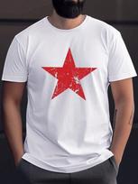 Unisex's Slim Fit Red Star Print T-Shirt - Casual Round Neck Short Sleeve L