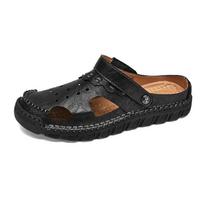 Men’s Plus Size Cross-Strap Dual-Use Casual Leather Sandals - Handmade Non-Slip Outdoor Beach Shoes 41