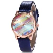 Women's Casual Rainbow Face Quartz Watch with Leather Strap - Simple Fashion Student Style