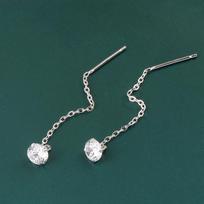 925 Sterling Silver Four-Prong Chain Drop Earrings for Women - 2026 New Versatile Studs, Simple and Elegant Ear Jewelry 925 Silver