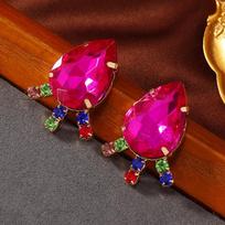 Color Block Crystal Gem Water Drop Earrings - Trendy and Versatile Women's Jewelry