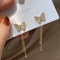New Trendy Long Tassel Crystal Butterfly Drop Earrings Gold Color Korean Fashion Hanging Women Earrings  Girl Party Jewelry Gift