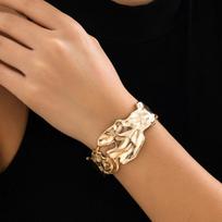 Chunky Irregular Metal Wide Open Cuff Bangles for Women Liquid Punk Pitted Pleated Adjustable Bracelet Hip Hop Jewelry