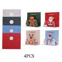 4Pcs Handmade Christmas Greeting Cards Stickers Folding Design DIY Xmas Card Exquisite Cute Pop Up Christmas Gift Card Kids