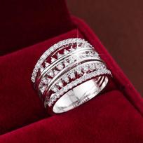 European & American Luxe Zirconia Wide Band Ring: Multi-Row Diamond Inlay, Cold Style, High-End Index Finger Design Size 8