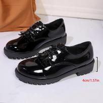 Patent Leather Low Heels Oxford Shoes for Women Fashion Tassels Decor Dress Shoes Woman Comfy Non Slip Lace Up Office Work Shoes 36