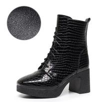7.5cm British Style Med Block Heels Ankle Boots Platform Shoes Fall Winter 2025 Women's Soft Leather Warm Fur Motorcycle Boots 35
