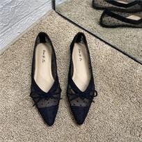 Pointed Toe with Bow Women's Shoes Office Low Heel Elegant Loafers Ladies Footwear Black on Promotion High Quality Shoe Young E 35