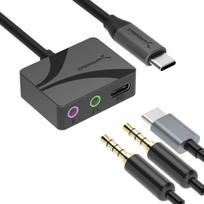 SABRENT USB Type-C to 3.5mm Audio Adapter with 100W PD, USB C External Sound Card, Headset, Microphone, Speaker, Stereo Output, 24-bit 96kHz, Laptop,
