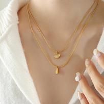 Elegant Women's Opal Water Drop Pendant Necklace - 18K Gold Plated, Double Layered.