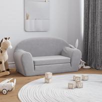 Vidaxl 2-Os. Sofa Dla Dzieci, Rozkładana, Jasnoszara, Miękki Plusz