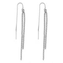 1 pair Trend Rhinestone Long Tassel Drop Earrings Silver Color Crystal Chain Drop Earrings Shiny Bling Earring Jewelry Women WHITE