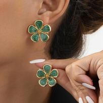 Korean Style Pink Flowers Drop Earrings for Women Girls Y2K Sweet Rhinestone Metal Stud Earrings Seaside Vacation Jewelry Gifts