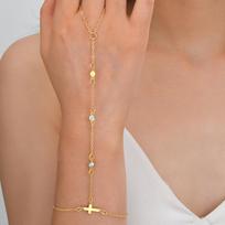 Exquisit Zircon Gold Color Cross Bracelets for Women Ladies Luxury Rings Link Chains Connecting Harness Bracelets Jewelry Gifts