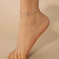 Exquisite Rhinestones Cross Ankle Chains for Women Ladies Fashionable Creativity Fine Chains Metal Anklets Party Jewelry Gifts